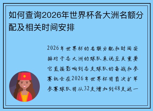 如何查询2026年世界杯各大洲名额分配及相关时间安排